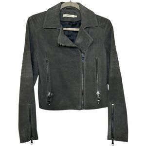 J Brand Aiah Dark Gray Lamb Leather Quilted Moto Jacket | Size S